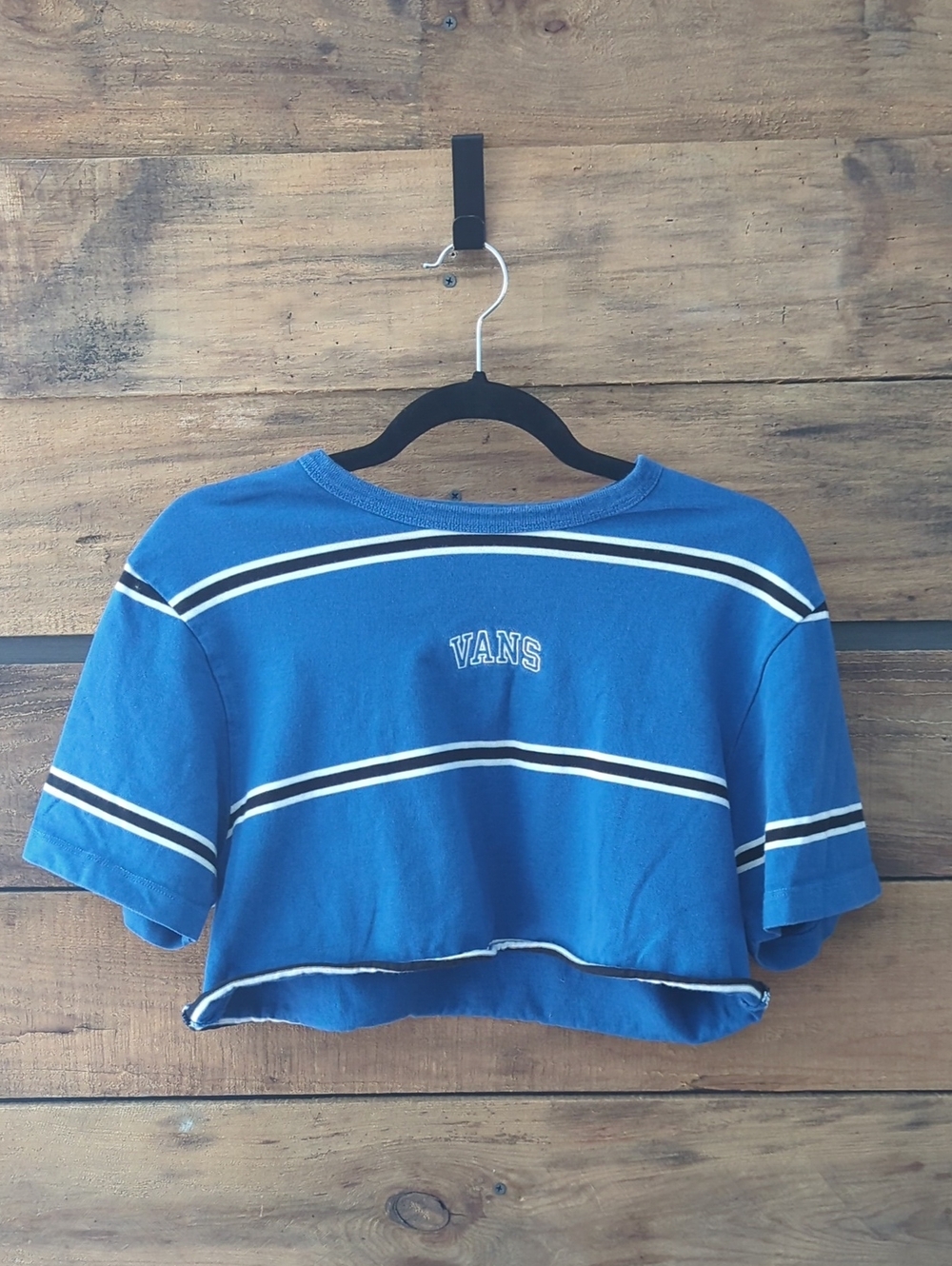 Vans Blue Striped Cropped Tee with Logo